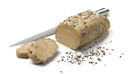 Foie gras de canard mi-cuit au bouillon de cèpes et mariné au muscat (400  g) – AU DELICE PROVENCAL – Traiteur Nîmes Milhaud Tél. 04 66 74 17 17